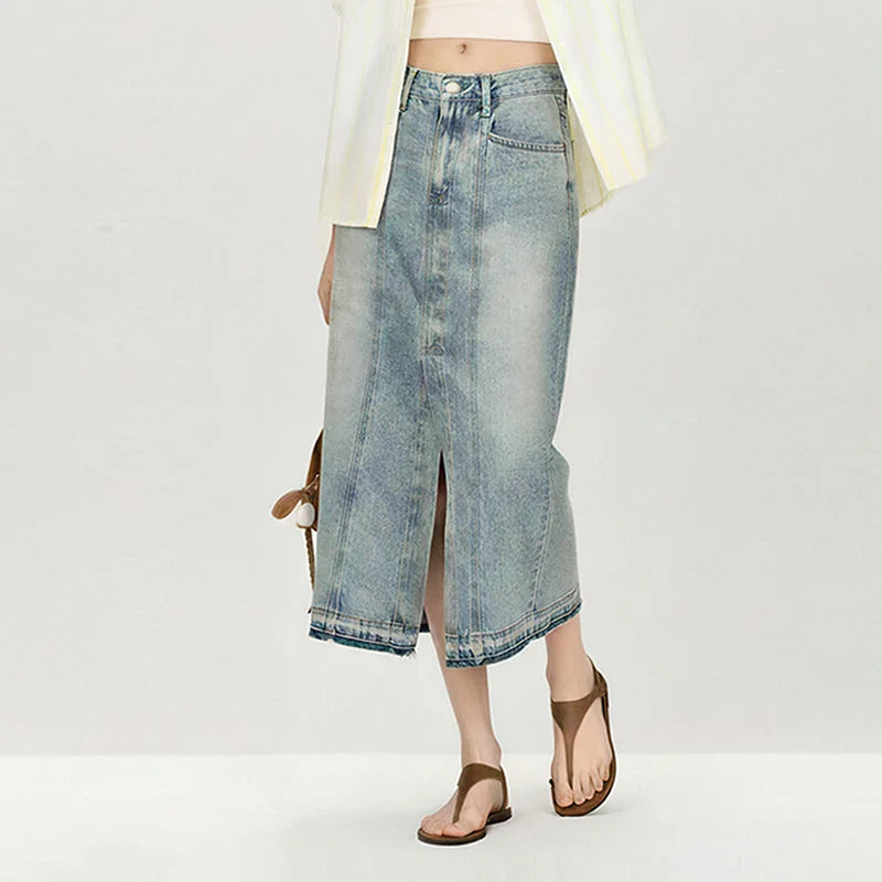 Semir Women Skirt Panelled 2026 Side Split Raw Hem Straight Urban Casual Everyday Style Soft Comfortable Daily Wear Trendy
