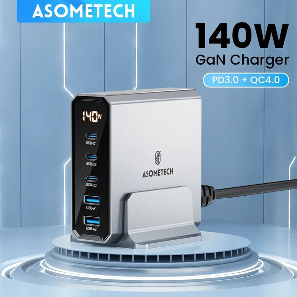 ឆ្នាំងសាក USB GaN 140W 5 រន្ធ ប្រភេទ C PD3.0 QC Quick Charge 4.0 3.0 PPS USB C ឆ្នាំងសាកលឿនសម្រាប់ iPhone 14 13 Samsung Macbook ថេប្លេត