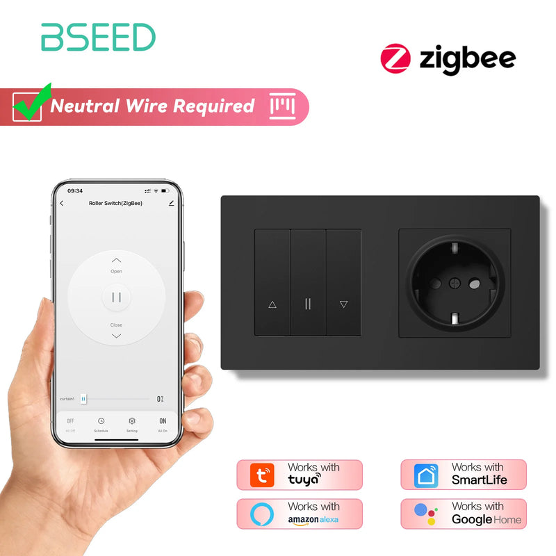 BSEED E Series Smart Zigbee Shutter Switch For Electric Motorized Blinds Roller Shutter Tuya Google Home Alexa Voice Control