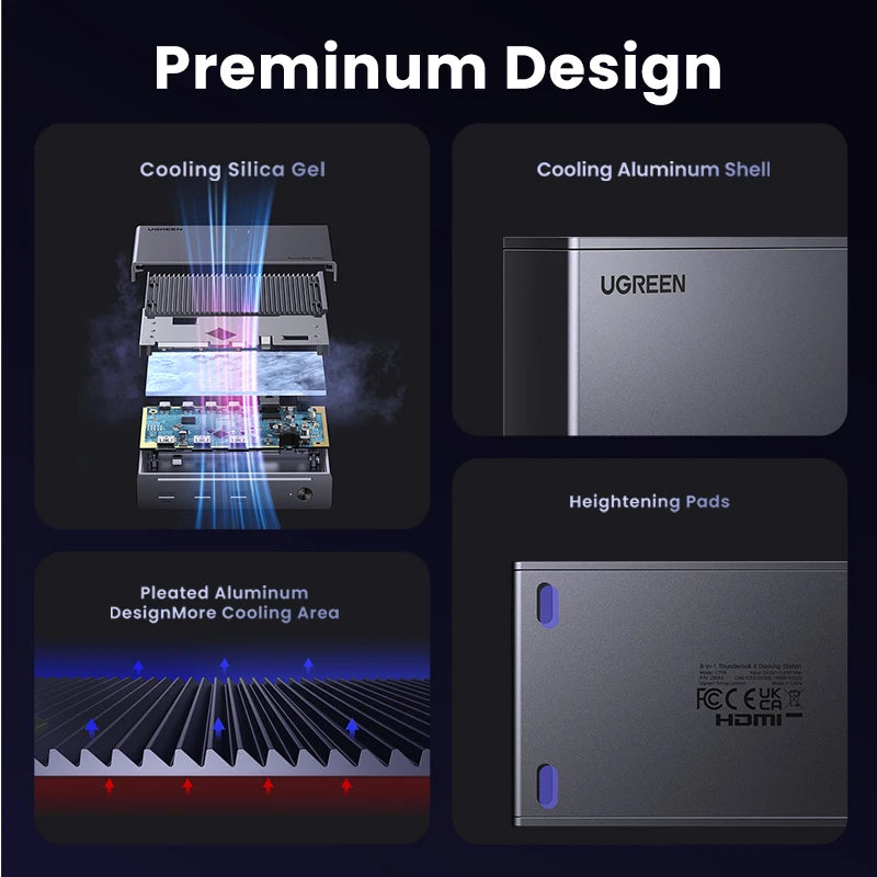 UGREEN 8-in-1 Docking Station 8K30Hz Thunderbolt 4 40Gbps Dock USB3.2 Gen2 10Gbps with EU Adapter for MacBook Laptops PC USB HUB