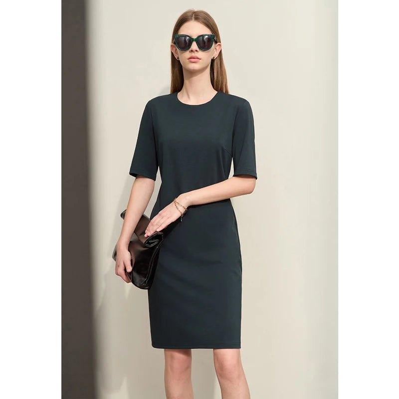 រ៉ូប Amii Minimalism រដូវក្តៅឆ្នាំ ២០២៦ សម្រាប់ស្ត្រី រ៉ូបខ្លី ដៃខ្លី ធ្វើពីក្រណាត់រ៉ូម៉ាំងស្តើង សម្រាប់ធ្វើដំណើរ 12412015