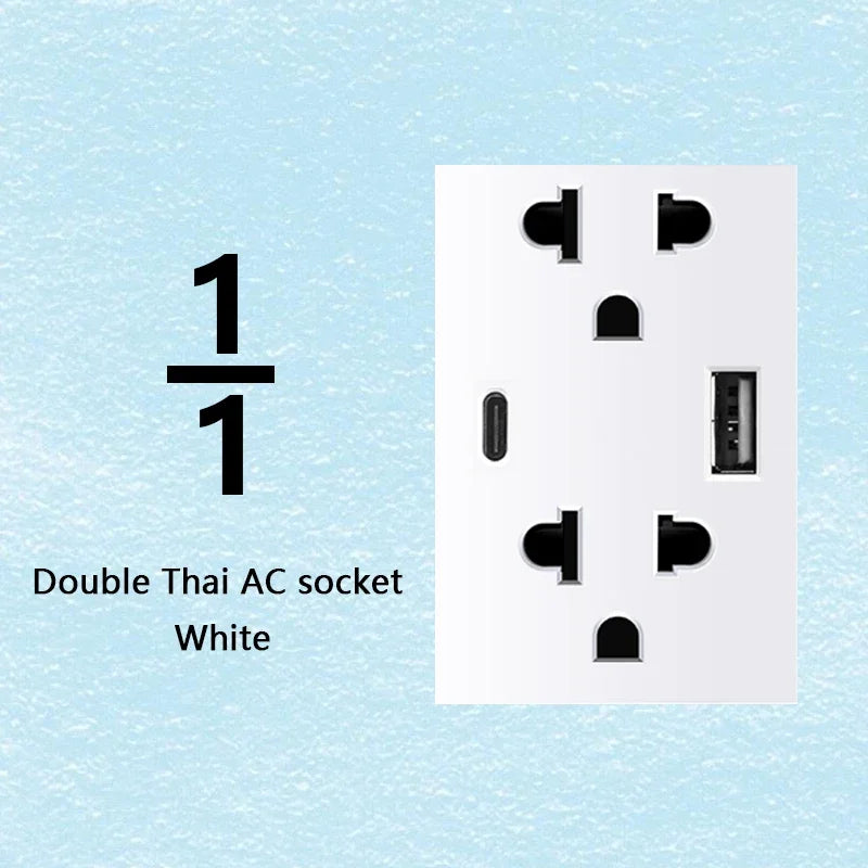 Brazilian Italian Chile  US EU Standard PC panel Free Combination Function USB Type C Key DIY Switch Socket 118mm*75mm White