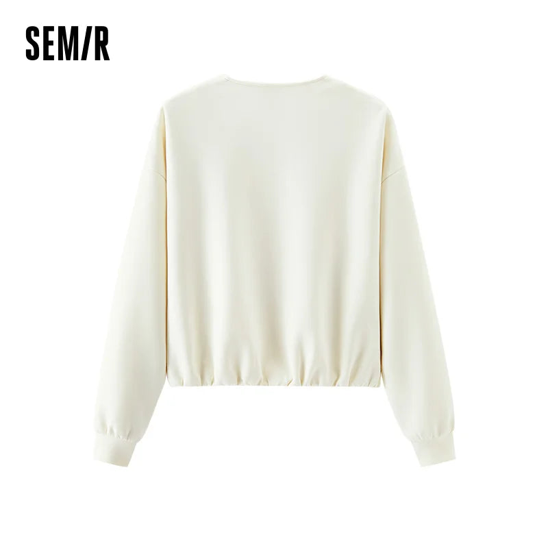 Semir Women Jacket Bubble Hem Solid Crew Neck Loose Dropped Shoulder Soft Casual Style Autumn Outerwear Daily Wear 2026