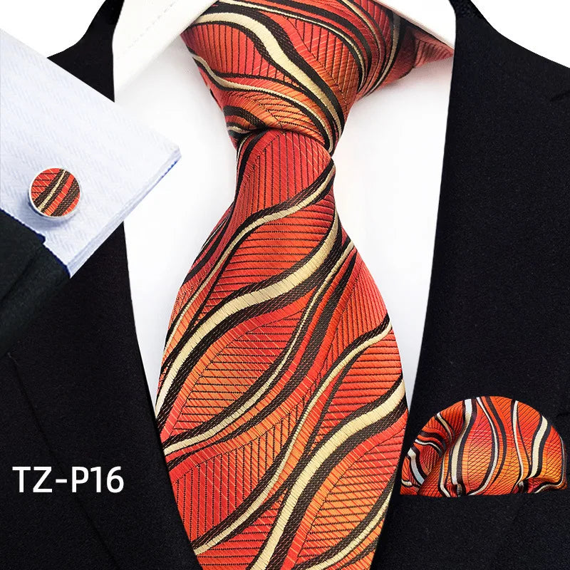 2026 New Men's Jacquard Fabric Tie Set Perfect for Business/Banquets/Formal Wear/Weddings. (Tie + Pocket Square + Cufflinks)