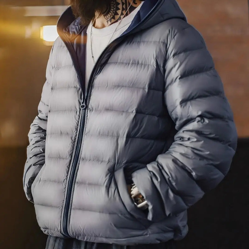 Maden Winter Men's Hooded Down Jacket Lightweight Hydrophobic White Duck Down Filling Coat Warm Inner Layer for Fall Winter