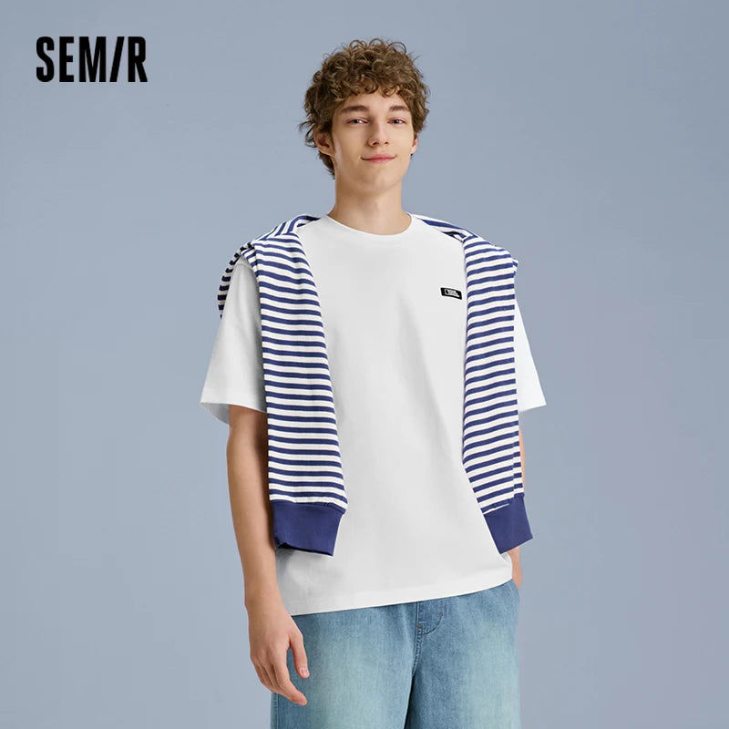 Semir Mens Tshirt 2026 Pure Cotton Knitted Couple Style Outdoor Printed Casual Soft Daily Wear