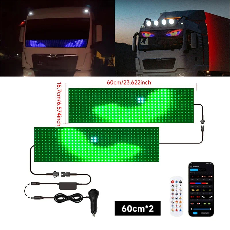 APP Control Truck Devil Eye LED Matrix Pixel Panel Graffiti Scrolling Text Soft Foldable Lighting Board Windshield Decor Display