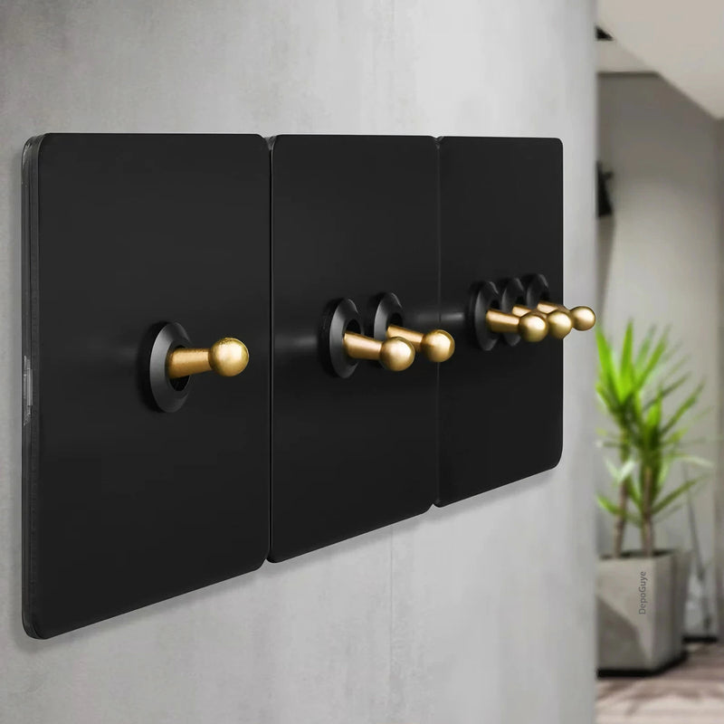 Stainless Steel Panel Retro Toggle Light Switch Gold/Black/White Wall Lamp Brass Lever EU UK Standard 1-4Gang Home Decoration