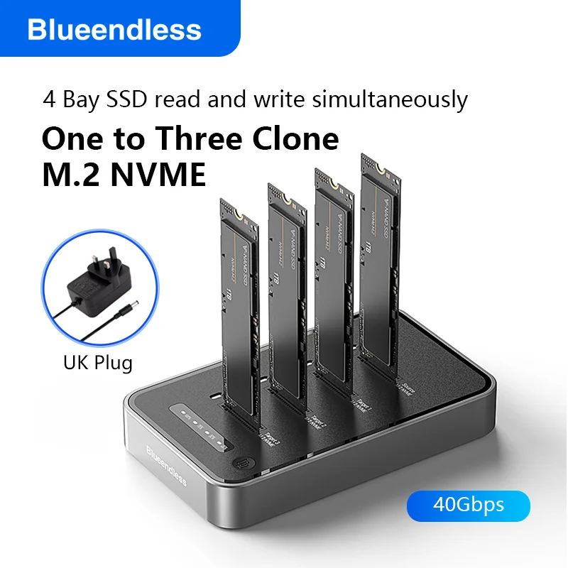 ស្ថានីយ៍ចត SSD M.2 NVME 4 Bay របស់ Blueendless ជាមួយនឹង Offline Clone USB4 40Gbps M2 Nvme PCIE SSD Enclosure External Harddisk Case