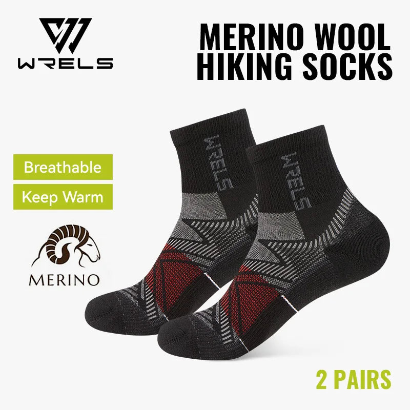 WRELS 1/2/3pairs Merino Wool Ankle Hiking Running Socks Compression Support Thick Cushion Moisture Wicking Breathable Socks