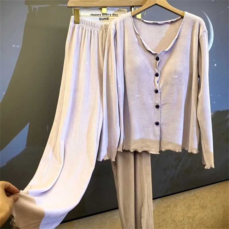 ឈុតគេងនារី Island Velvet Warm សម្រាប់រដូវរងាថ្មី ក្រាស់ ខោទ្រនាប់ ឈុតគេងសម្រាប់នារីៗ ឈុតគេងនៅផ្ទះ