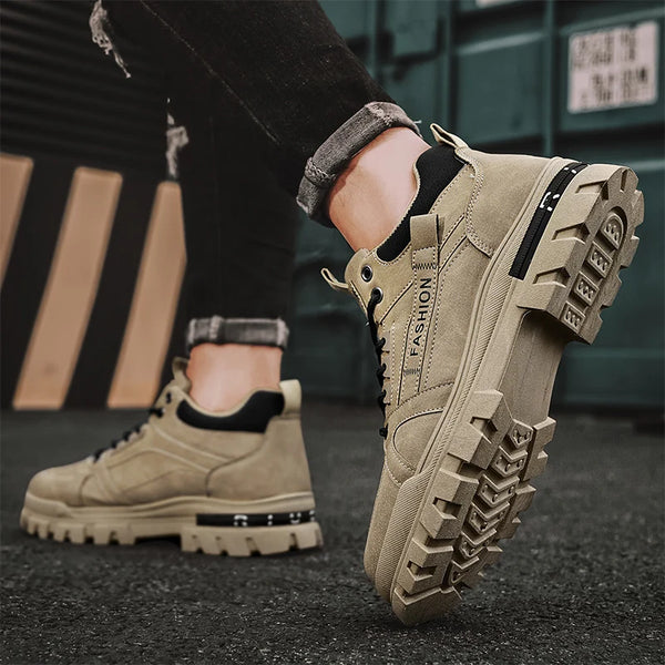 Men's boots four seasons new soft sole anti-slip comfortable outdoor casual work boots fashion Joker high top boots Safety shoes
