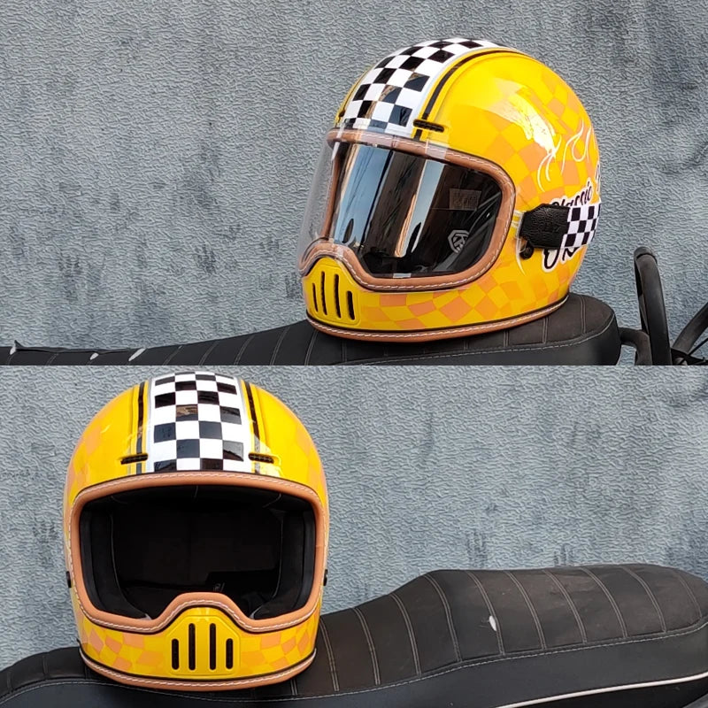 ORZ Retro Motorcycle Helmet Full Face Cruising Motorcycle Helmet Four Seasons Couple Street Pig Nose Helmet DOT Approved 729