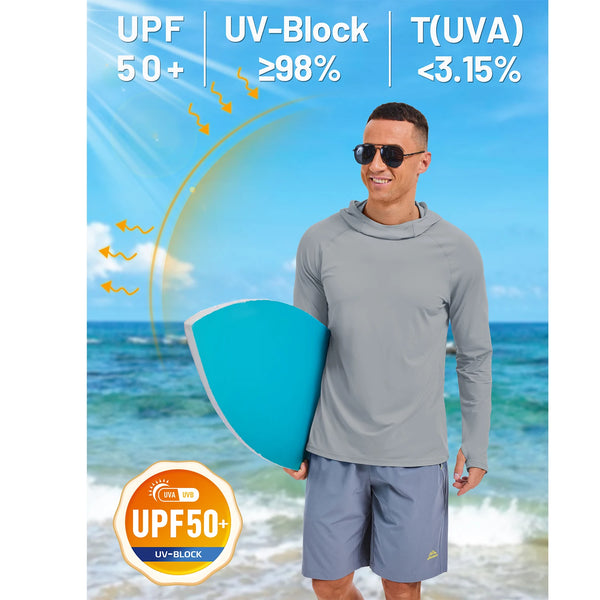TACVASEN Men's UPF 50+ T-shirts Quick Dry Hoodie Long Sleeve Rash Guard Sun Protection SPF Quick Dry Hiking Swim Fishing Shirt