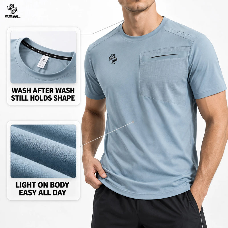 SBWL 2026 Summer Men's Quick Dry Sports T-Shirt Outdoor Running Fitness Casual Light Short Sleeve Gym Top Tees