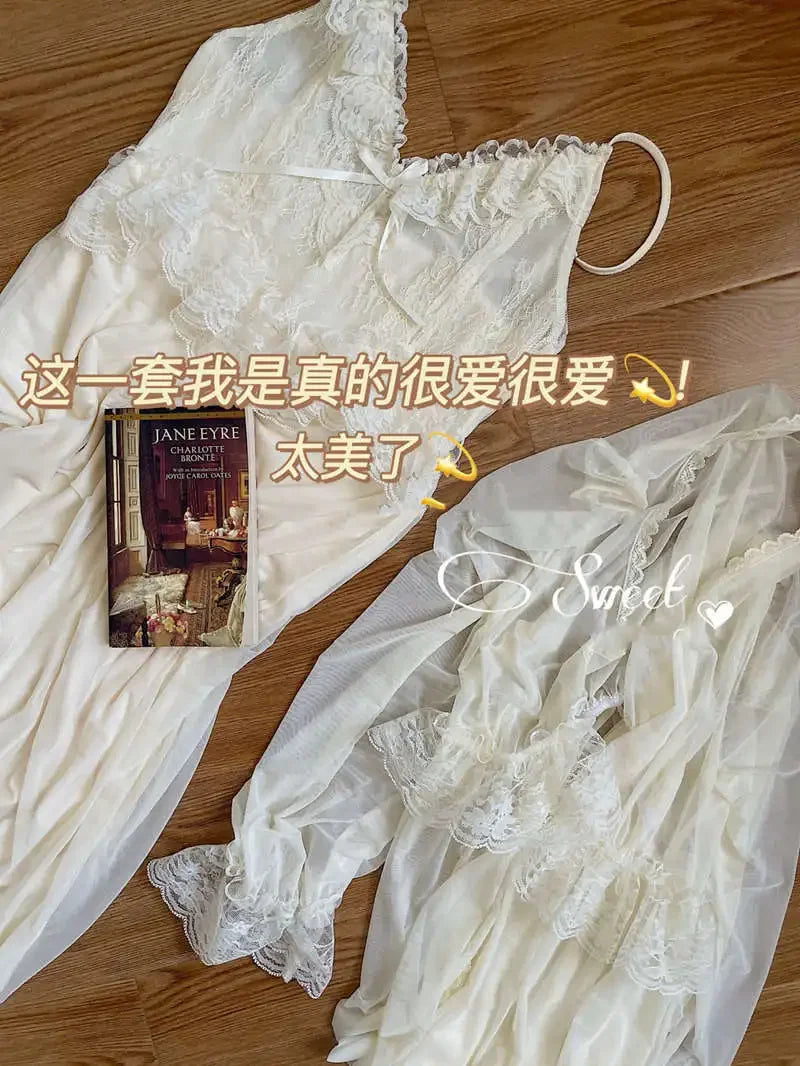 Vintage Female Court Style Thin Robe/Nightdress Ladies Princess Nightgowns Fairytale Pajamas Sleepwear Women's Home Clothing