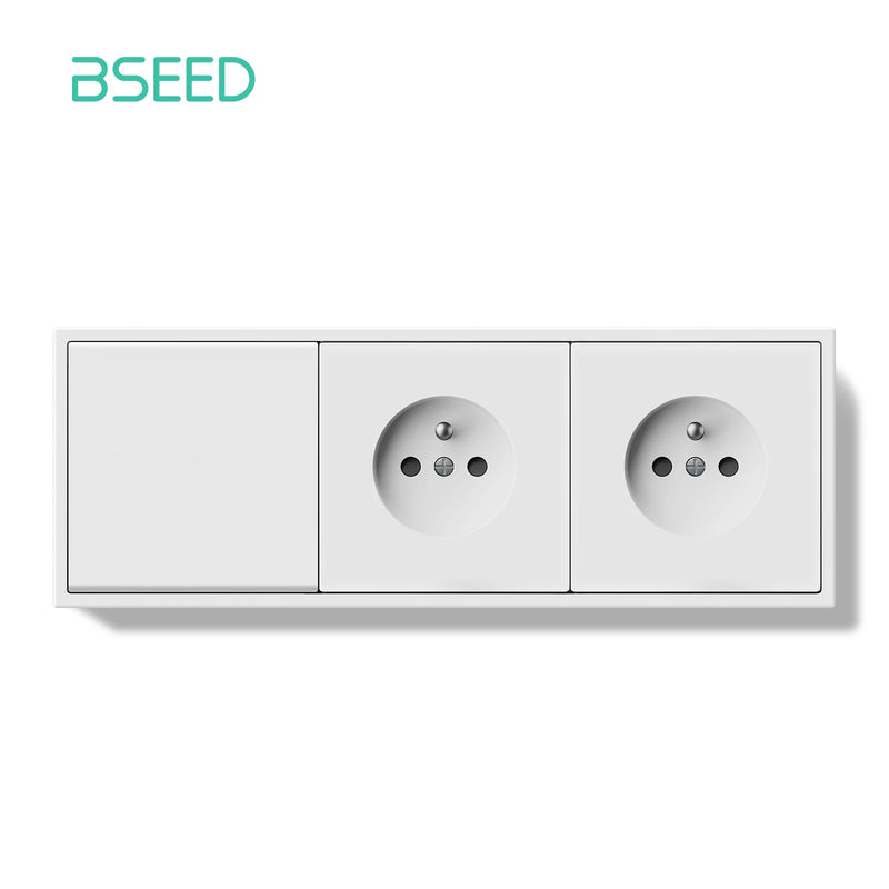BSEED Mechanical Button Switch 1/2Gang 1Way With Wall French Socket Wall Light Switch Plastic Frame Switch On Off Black Color