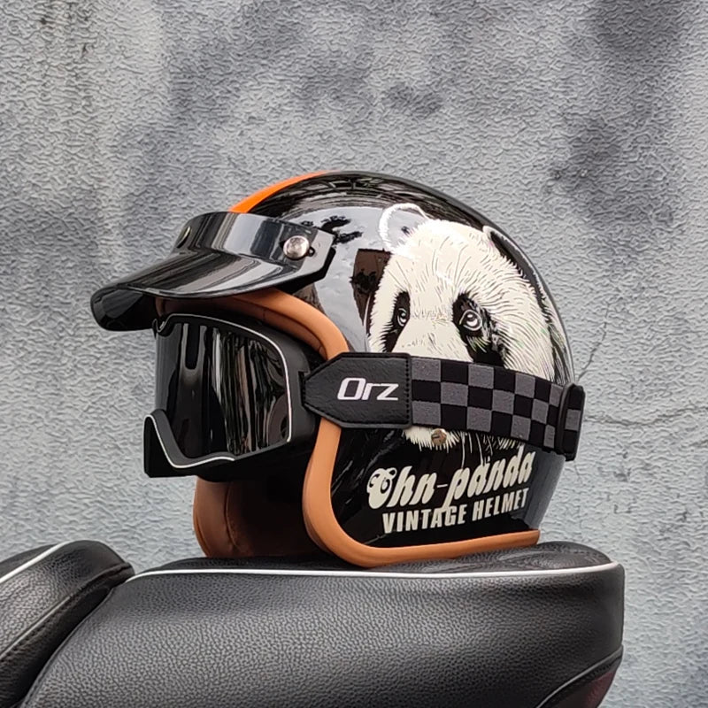 3/4 open face Three-quarters retro helmet motorcycle for men and women winter warm cruise American half helmet DOT Approved