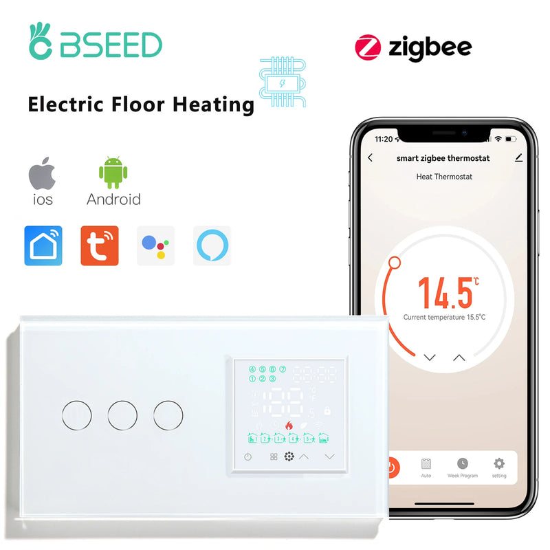BSEED Zigbee Electric Floor Heating Thermostat Temperature Controller With Normal Socket Tuya Smart Life Google Home Control