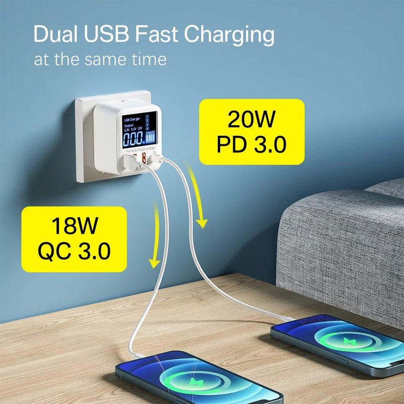 ឆ្នាំងសាក USB 40W សាកថ្មលឿន ឧបករណ៍សាកថ្មទូរស័ព្ទសម្រាប់ធ្វើដំណើរ PD QC USB C ឆ្នាំងសាកសម្រាប់ iPhone 13 12 Xiaomi Huawei Samsung