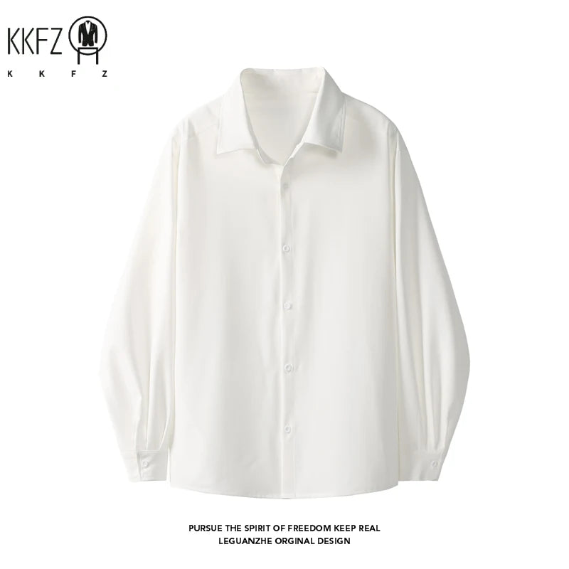 Mens All Match Collared Blouse Long Sleeve Single Breasted Soft Fabric Easy Layering For Business And Casual Occasions