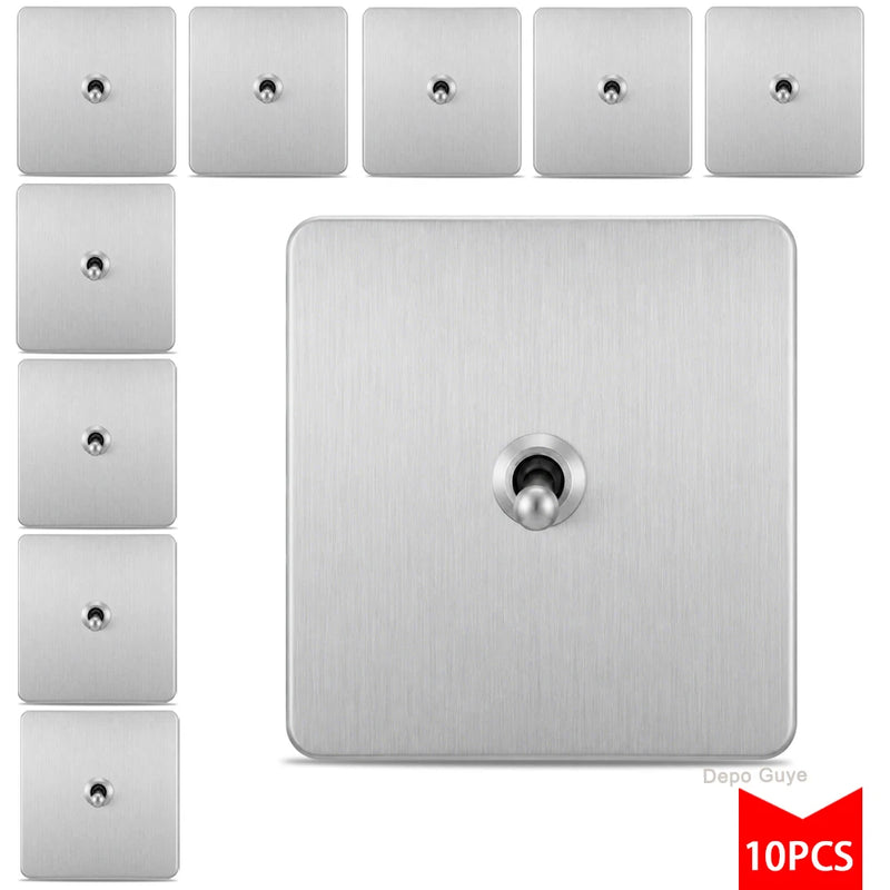 5/10PCS Toggle Wall Switch Grey Stainless Steel ,1/2/3/4 Gang 2Way Light Brass Lever Switch Panel For Home Improvement