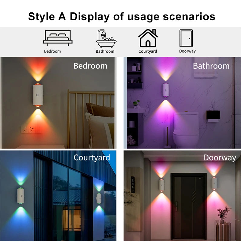 ភ្លើង LED ពេលយប់ RGB ឧបករណ៍ចាប់សញ្ញាចលនា ភ្លើងជញ្ជាំង USB អាចសាកបាន ភ្លើងឡើងលើ និងចុះក្រោម សម្រាប់ជណ្ដើរ រានហាល ការតុបតែងផ្ទះ Ambient