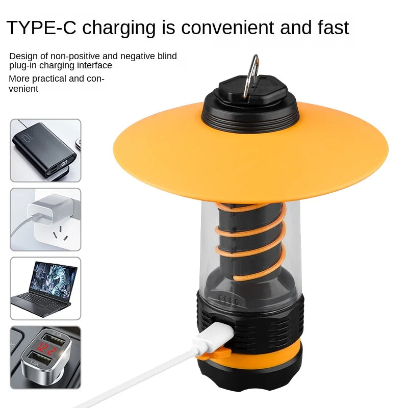 ចង្កៀងបោះតង់ LED ចល័តដែលអាចបន្ថយពន្លឺបាន ធន់នឹងទឹក សាកថ្មដោយ USB ភ្លើងសន្សំសំចៃថាមពលសម្រាប់ឧបករណ៍ក្រៅផ្ទះ សម្ភារៈបោះតង់ថ្មីៗ