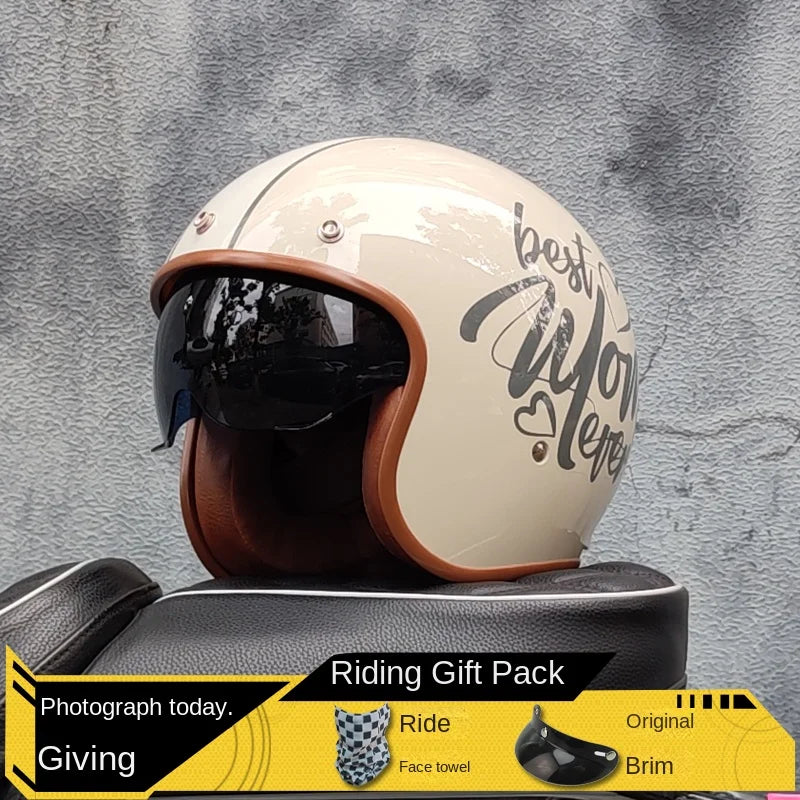 Retro Half Helmet Motorcycle Helmet Women's Motorcycle three-quarters Male American Cruising Motorcycle Half Helmet