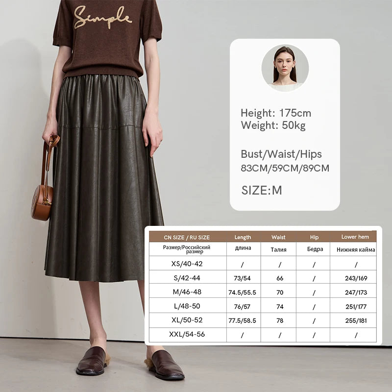 AMII Minimalist Woman Black Midi Skirt 2026 Autumn Vintage Loose Luxury Party PU Leather Skirts Casual A Line Skirts 12543028