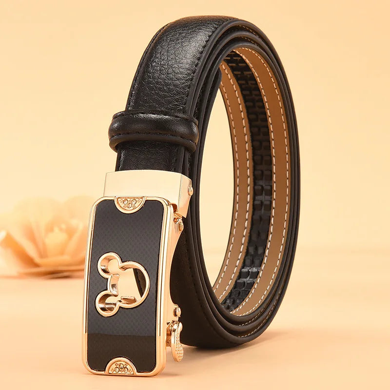 Red Women's Automatic Buckle Belt, Fashion Casual Belts Cinturon Male Waistband White Black 90cm-115cm