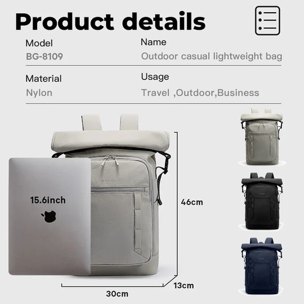 BANGE New Men Casual Waterproof Backpack Fits 15.6 inch Laptop Expandable Urban Travelling School Backpack Daily Splashproof Bag