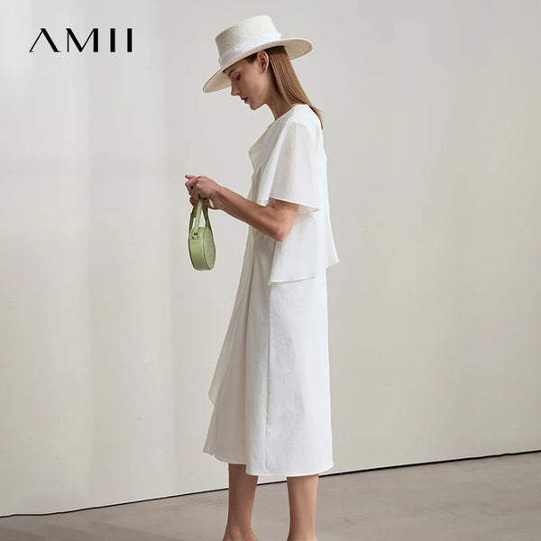 AMII រ៉ូបរលុងឆើតឆាយសម្រាប់នារីការិយាល័យរដូវក្តៅឆ្នាំ ២០២៥ រ៉ូបរលកផ្កាឈូកសាមញ្ញដៃអាវមិនទៀងទាត់ឆើតឆាយសម្រាប់ពិធីជប់លៀងមីឌី ១២៥៥២០៦៩