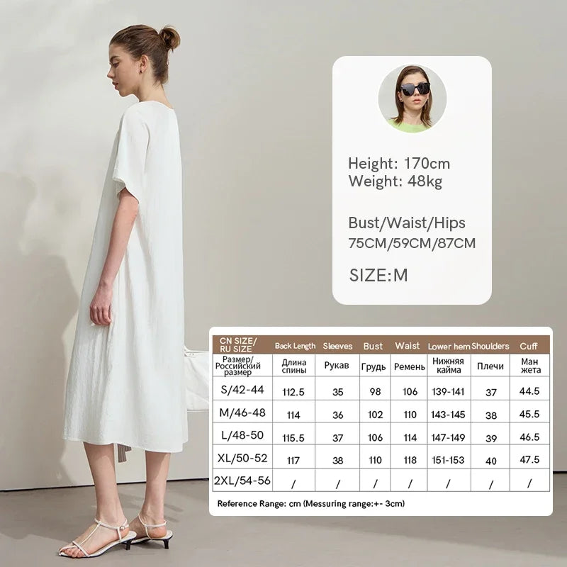 AMII Minimalist Women's Dress Raglan Sleeve 2026 Summer Short Sleeve Solid Swing Collar Hollow Out Loose Female Dress 12551030