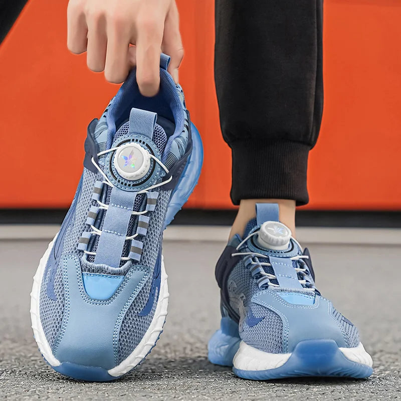 Men's rotating buckle sports casual shoes four seasons breathable lightweight outdoor running shoes student basketball sneakers