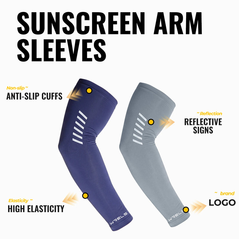 WRELS Sun Sleeves UPF 50+ Ice Silk Arm Covers Night Safety Reflective Cooling Sport Sleeves Breathable Thin Cycling UV Cover