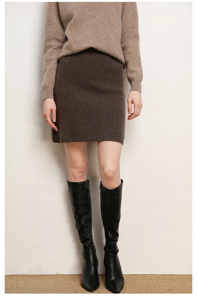 Autumn/Winter Women's Stretch Pencil Skirt, High-waisted A-line Mini Skirt in Asian Sizing, Available in Black, Pink,Beige. 2026