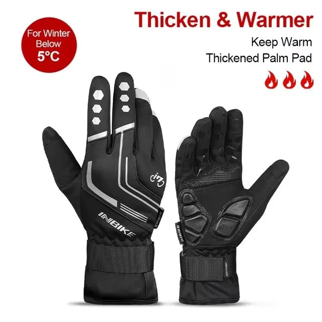 INBIKE Touch Screen Cycling Gloves Winter Thermal Warm Windproof Full Finger Waterproof Bicycle Road Bike Gloves For Men Women