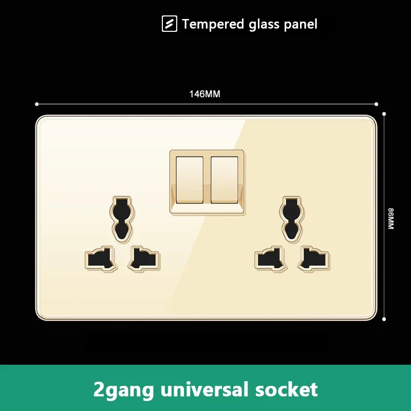 UK 13A Wall Socket with Type-C 18W Fast Charging Plug Socket,Glass Panel Power Double Universal Outlet with Quick USB C charge