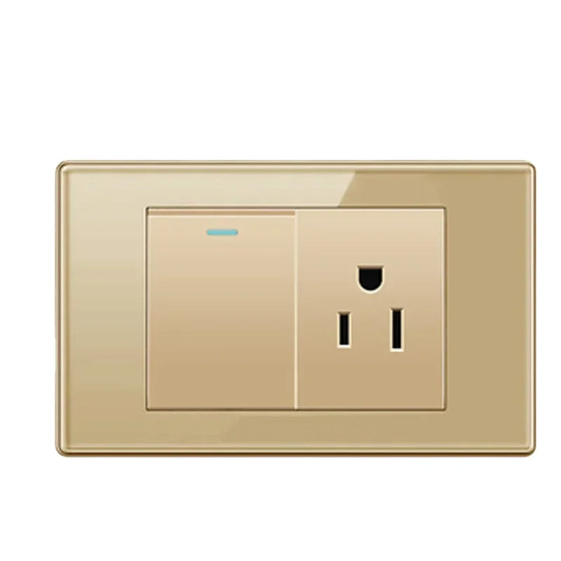 Depoguye US Mexico Wall Light Switch Socket 5V 2.1A USB Type-c Charger Plug,Golden Glass Panel American Standard Power Outlet