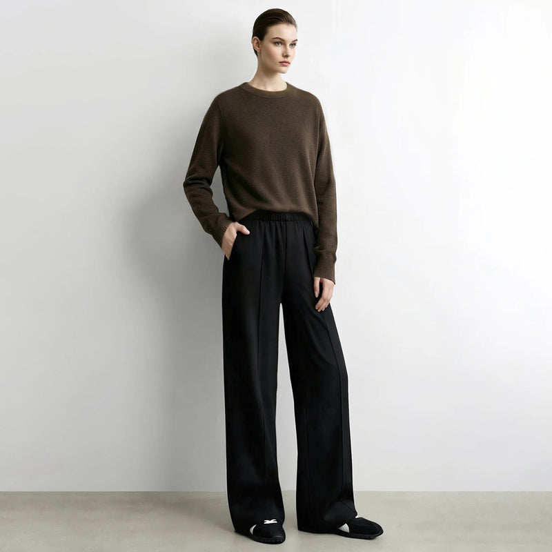 Amii Wide Leg Pants Elastic Waist Loose Fit Slimming Casual Commuter Versatile Pants Minimalist Winter Women's Trousers 12624043