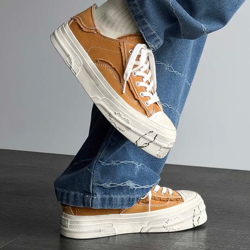 Men's Thick-sole High quality Canvas Casual Shoes Four seasons New Breathable Light Soft-sole Outdoor Walking Sports Board Shoes