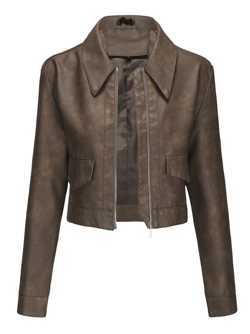 Women's Pink Short Jacket, Single Breasted Lapel PU Coat, Fashion Casual Faux Leather Jackets, Black, Beige, Brown, Coffee Tops.