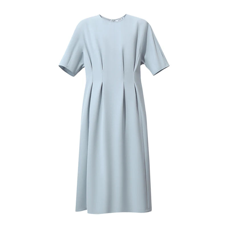 Amii Midi Dress Woman 2026 Summer New Round Neck Short Sleeve Dolman Elegant Office Fitted Waist Women's Casual Dresses 12622176
