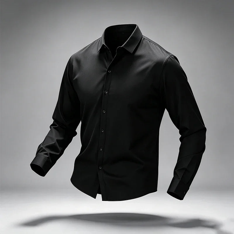 Mens Slim Fit Collared Long Sleeve Shirt Full Button Front Elastic Texture All Match Workplace Leisure Outer Garment