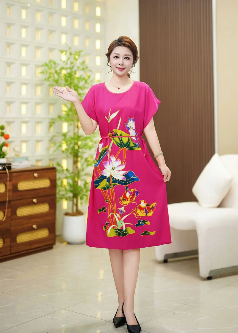 Loose Middle Aged Mother Nightwear Dress Big Size Short Sleeve Women's Sleepwear Night Shirt Summer Nightgown Loungewear