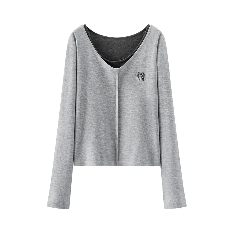 Semir Knitted Sweater Women Winter Short Length Fake Two-Piece Color Block Embroidered Slim 2025 New Sexy Stylish Top