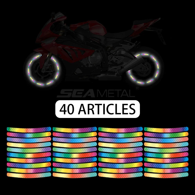 SEAMETAL 20/40PCS Car Wheel Hub Reflective Stickers Rainbow/Breakpoint Waterproof Strips Luminous Tapes for Car Bike Motorcycle