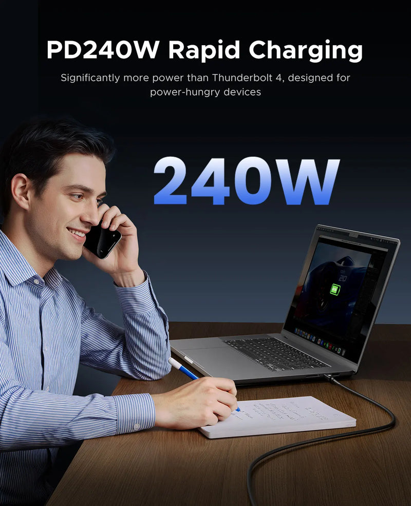 ORICO 80Gbps Thunderbolt 5 Compatible Cable USB-C 2m 80Gbps~120Gbps 240W 16K for MacBook Pro 16/14 M4 Mac mini M4 Pro PSSD PS5