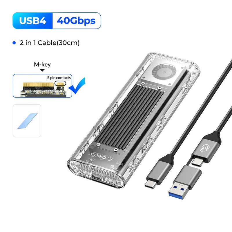 ORICO 40Gbps USB4 M.2 SSD Case with Cooling Fan M2 NVMe Case Enclosure Compatible with Thunderbolt 3 4 USB3.2 for MacBook Pro